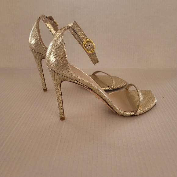 Stuart Weitzman Nudistcurve 4.5 inch Heel Gold Snake 8.5B Sexy Strappy Luxury - Picture 3 of 7